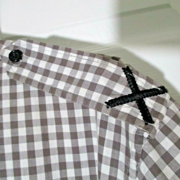 Mens Gingham Casual Button Front Shirt sz XXL Brown White Freedom Hope - Picture 10 of 12